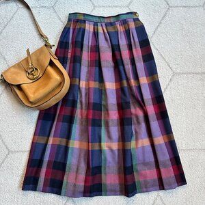 Vintage Corbin Ltd Large Check Plaid Wool Midi Skirt